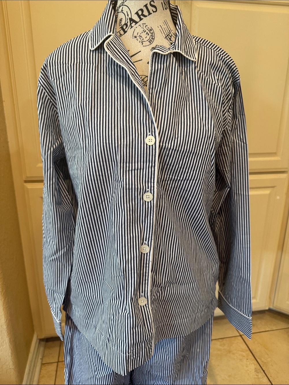 Ralph Lauren women’s  Navy and White Striped Button-Down pajamas set